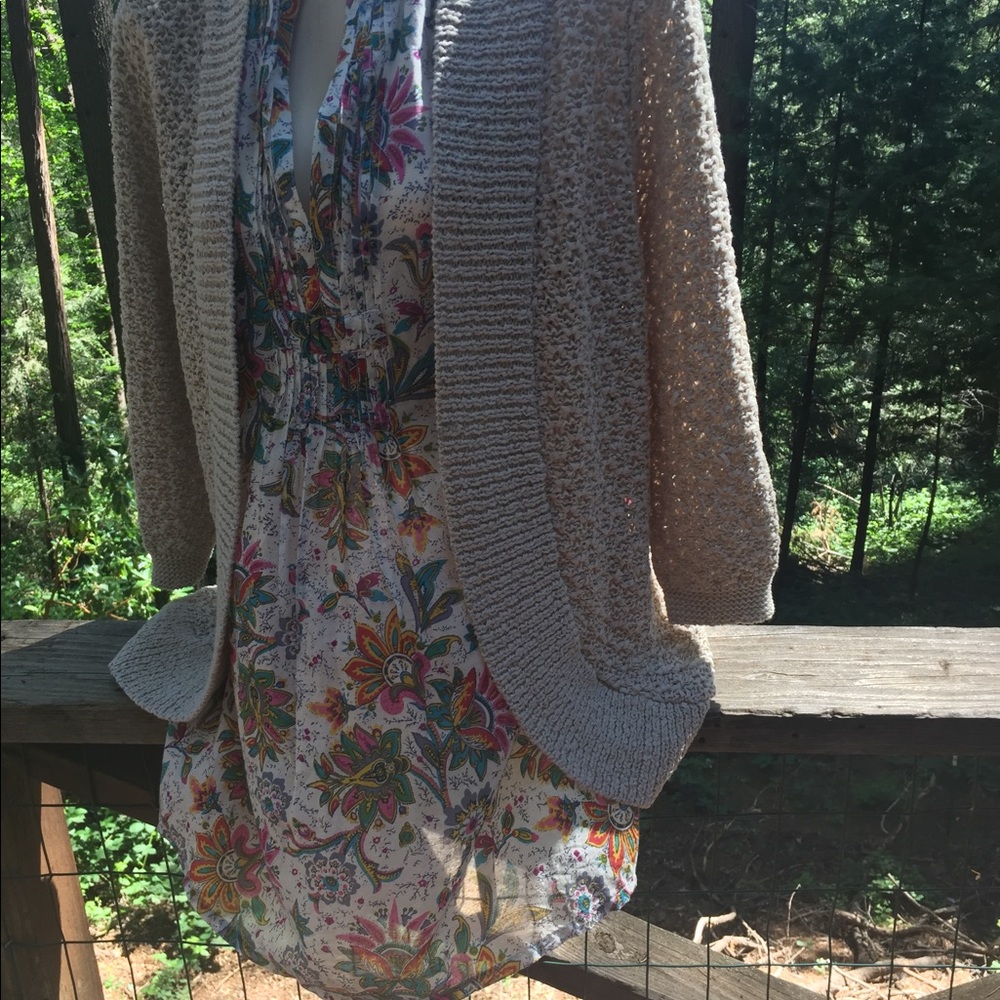 Dana Buchman nubby oatmeal colored 3-/4 sleeve cardigan  chunky knit ,HP25x2 - Picture 6 of 9